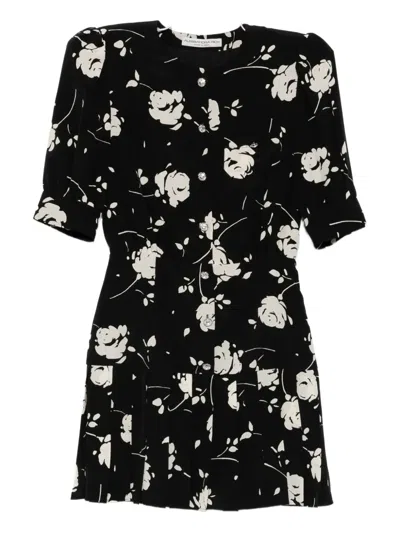 Alessandra Rich Rose-print Mini Dress In Black
