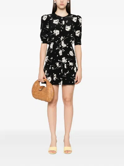 Alessandra Rich Rose-print Mini Dress In Black