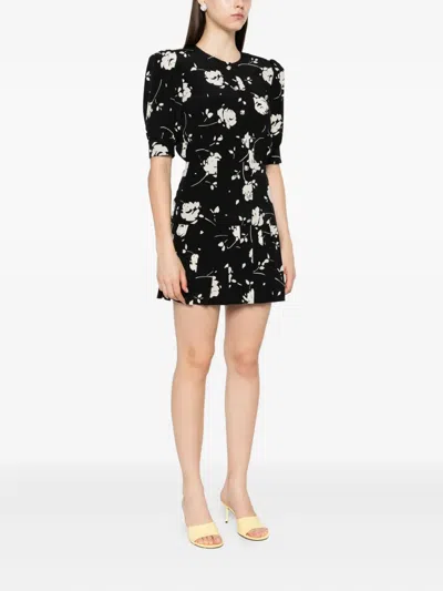 Alessandra Rich Rose-print Mini Dress In Black