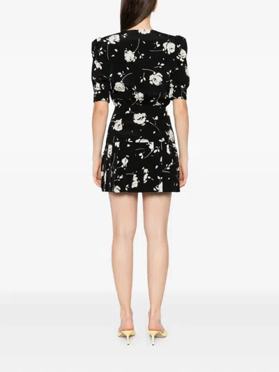 Alessandra Rich Rose-print Mini Dress In Black