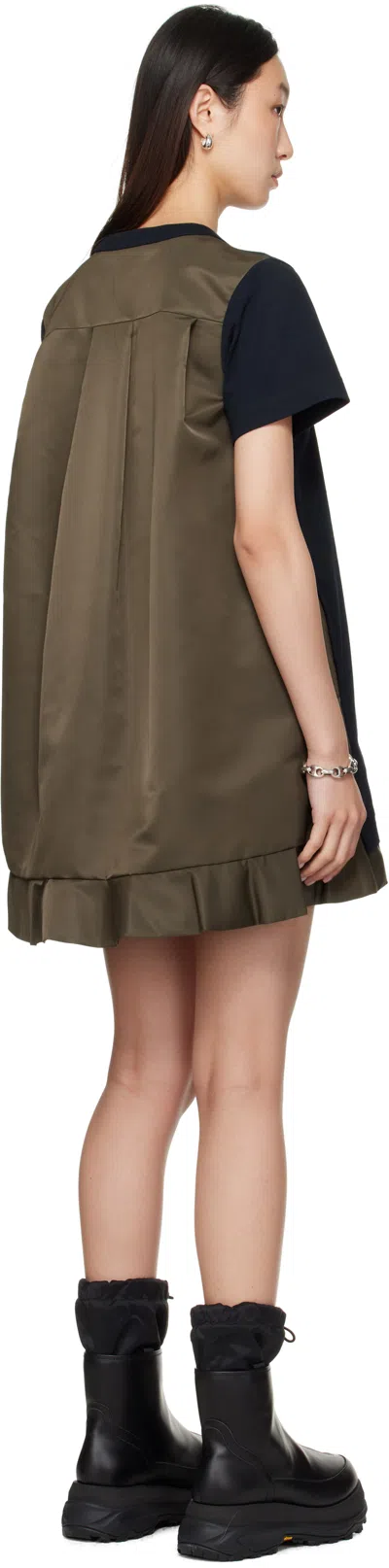 Sacai Black Nylon Twill & Cotton Jersey Minidress