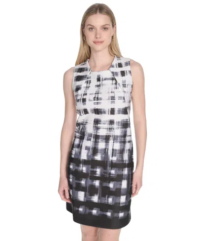 Calvin Klein Variegated Print Sheath Dress In Black