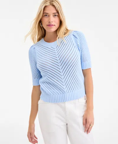 On 34th Trendy Plus Size Diagonal-knit Puff-sleeve Sweater, Exclusively At Macy's