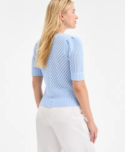 On 34th Trendy Plus Size Diagonal-knit Puff-sleeve Sweater, Exclusively At Macy's