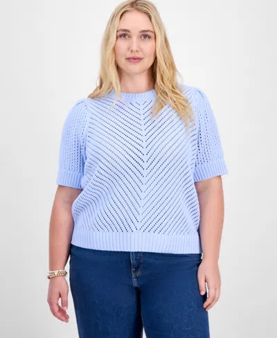 On 34th Trendy Plus Size Diagonal-knit Puff-sleeve Sweater, Exclusively At Macy's