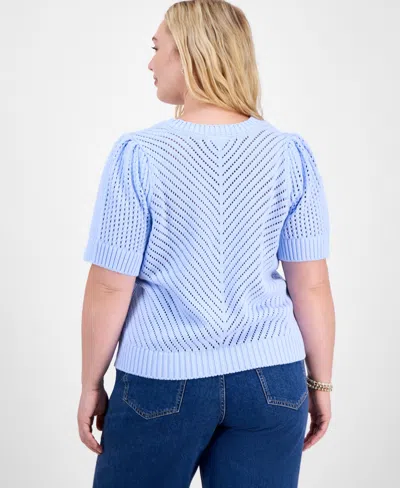 On 34th Trendy Plus Size Diagonal-knit Puff-sleeve Sweater, Exclusively At Macy's