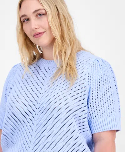 On 34th Trendy Plus Size Diagonal-knit Puff-sleeve Sweater, Exclusively At Macy's