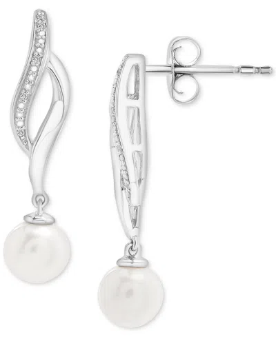 Macy's Cultured Freshwater Pearl (4mm) & Diamond Accent Swirl Drop Earrings In Sterling Silver
