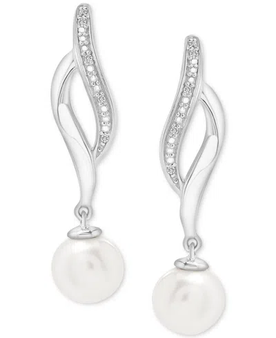 Macy's Cultured Freshwater Pearl (4mm) & Diamond Accent Swirl Drop Earrings In Sterling Silver