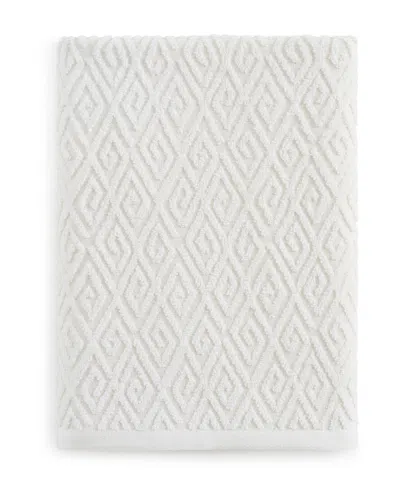John Robshaw Maze Solid Texture Cotton Bath Towel, 54" X 32" In White