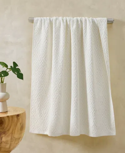 John Robshaw Maze Solid Texture Cotton Bath Towel, 54" X 32" In White
