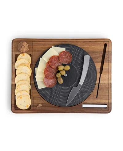 Toscana Turntable Acacia And Slate Cheese Board Set In Brown