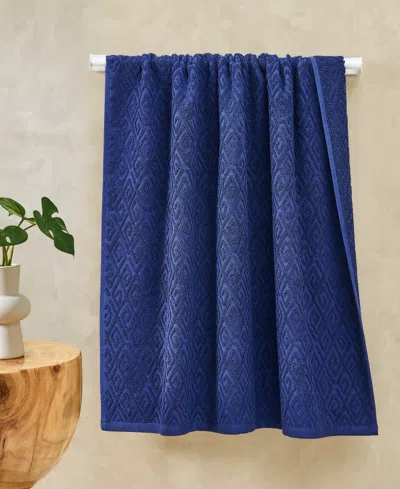 John Robshaw Maze Solid Texture Cotton Bath Towel, 54" X 32" In Blue