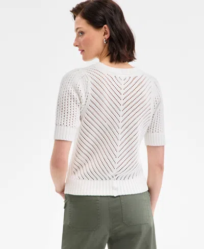 On 34th Trendy Plus Size Diagonal-knit Puff-sleeve Sweater, Exclusively At Macy's