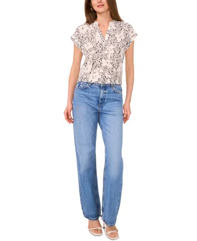 Vince Camuto Abstract Print Short Sleeve Top In Neutral