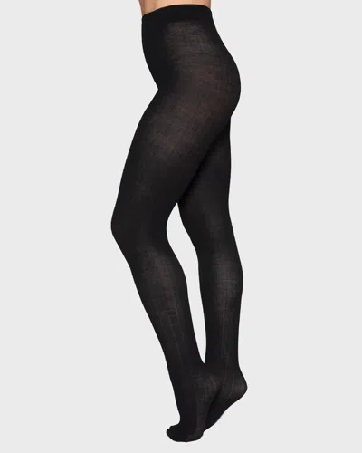 Swedish Stockings Tights Freja Organic Wool Svart In Black