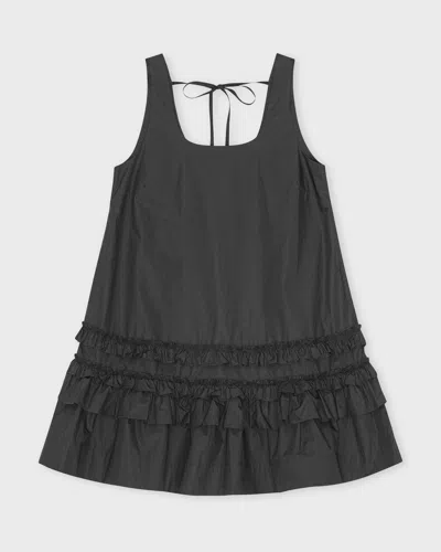 Ganni Ruffle Sleeveless Square Neck Mini Dress In Black
