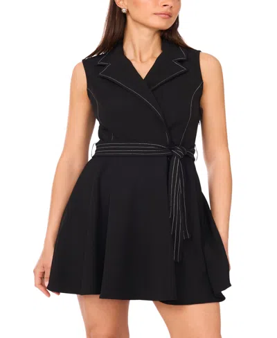 Msk Petite Lapel-neck Sleeveless Fit & Flare Dress