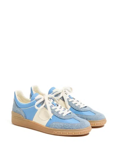 Valentino Upvillage Suede-trimmed Leather Sneakers In Blue