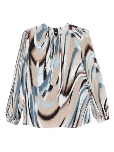 Hugo Boss Abstract-print Puff-sleeve Blouse In Gray