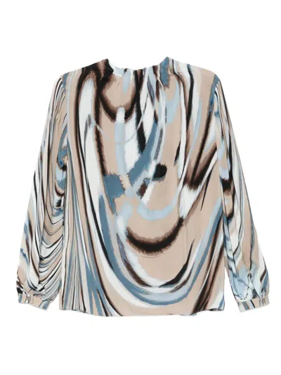 Hugo Boss Abstract-print Puff-sleeve Blouse In Gray