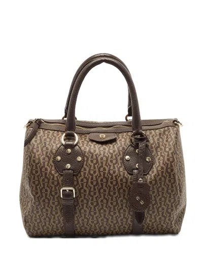 Pre-owned Aigner Vintage Canvas Tote Bag In Brown