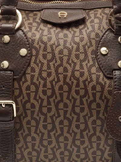 Pre-owned Aigner Vintage Canvas Tote Bag In Brown
