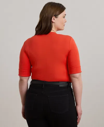 Ralph Lauren Plus Size Stretch Cotton Elbow-sleeve V-neck Tee