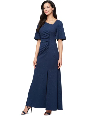 Sl Fashions Women's Flutter-sleeve Ruched Gown