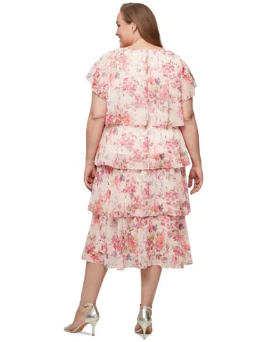 Sl Fashions Plus Size Floral-print Tiered Dress