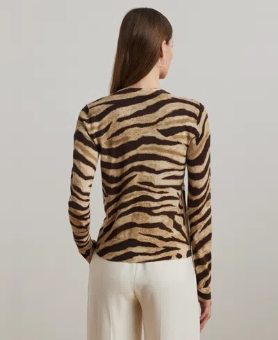 Ralph Lauren Zebra-print Linen-cotton Cardigan In Brown