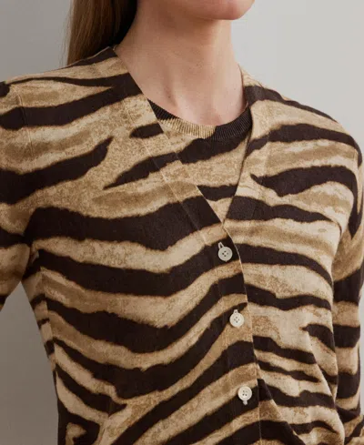 Ralph Lauren Zebra-print Linen-cotton Cardigan In Brown