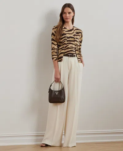 Ralph Lauren Zebra-print Linen-cotton Cardigan In Brown