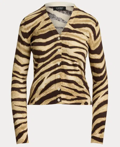 Ralph Lauren Zebra-print Linen-cotton Cardigan In Brown