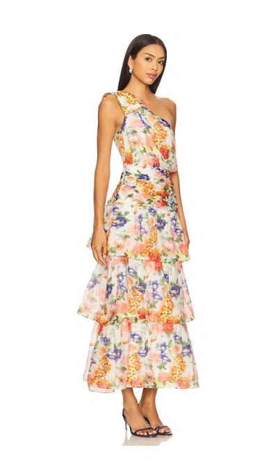 Astr The Label Natali Floral Print One-shoulder Tiered Dress
