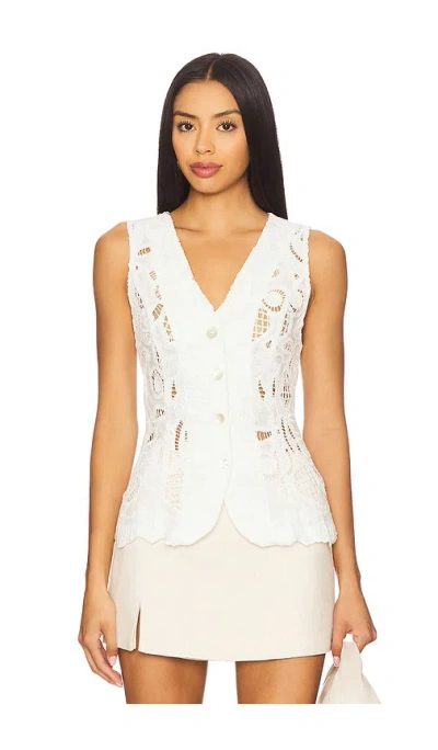 Astr The Label Meira Lace Inset Cotton Button-up Vest In White