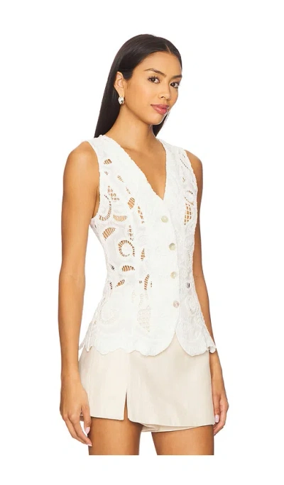 Astr The Label Meira Lace Inset Cotton Button-up Vest In White