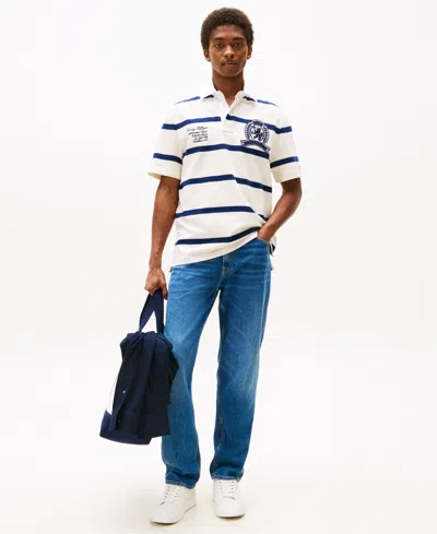 Tommy Hilfiger Classic Fit Rugby Stripe Logo Polo In White