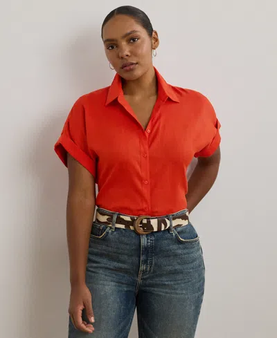 Ralph Lauren Plus Size Relaxed-fit Linen Short-sleeve Shirt In Red
