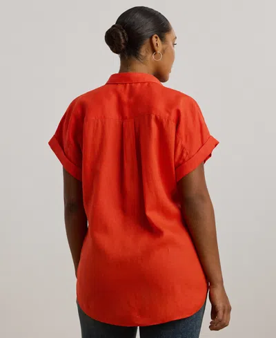 Ralph Lauren Plus Size Relaxed-fit Linen Short-sleeve Shirt In Red