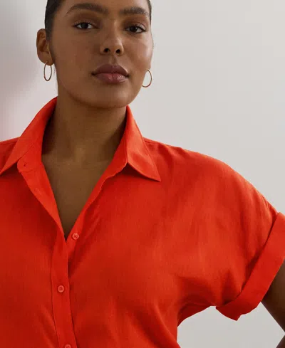 Ralph Lauren Plus Size Relaxed-fit Linen Short-sleeve Shirt In Red