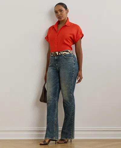 Ralph Lauren Plus Size Relaxed-fit Linen Short-sleeve Shirt In Red