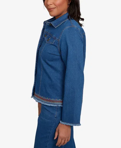 Alfred Dunner Women's El Paso Floral Vine Embroidered Border Denim Jacket