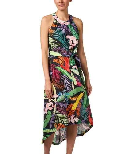 120% Lino Halter Linen Midi Dress In Multi