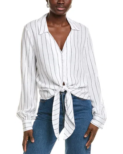 Ellen Tracy Tie Front Linen-blend Shirt In White