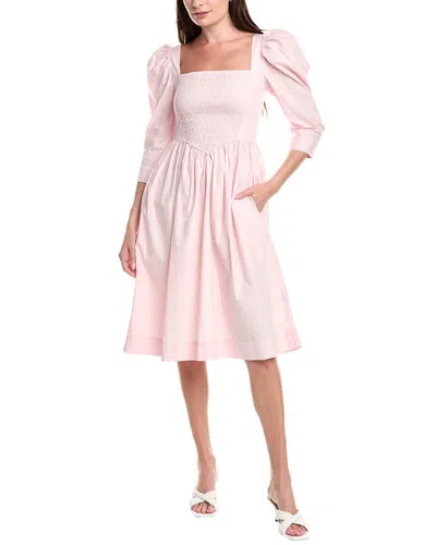 Ganni Poplin Midi Dress In Pink
