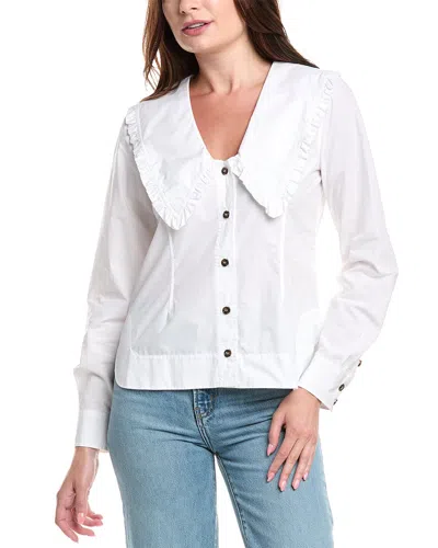 Ganni Ruffled Collar Blouse Featuring Pleats