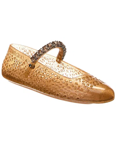 Jimmy Choo The Jelly Transparent Beige Ballet Flats With Crystals In Gold