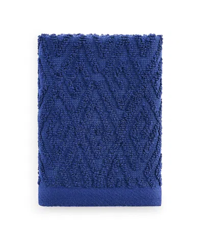 John Robshaw Maze Solid Texture Cotton Washcloth, 12" X 12" In Blue