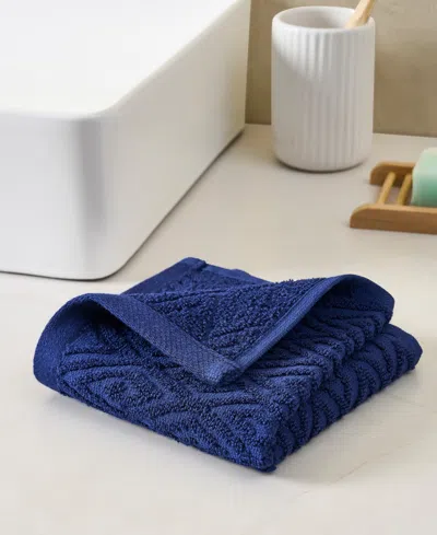 John Robshaw Maze Solid Texture Cotton Washcloth, 12" X 12" In Blue